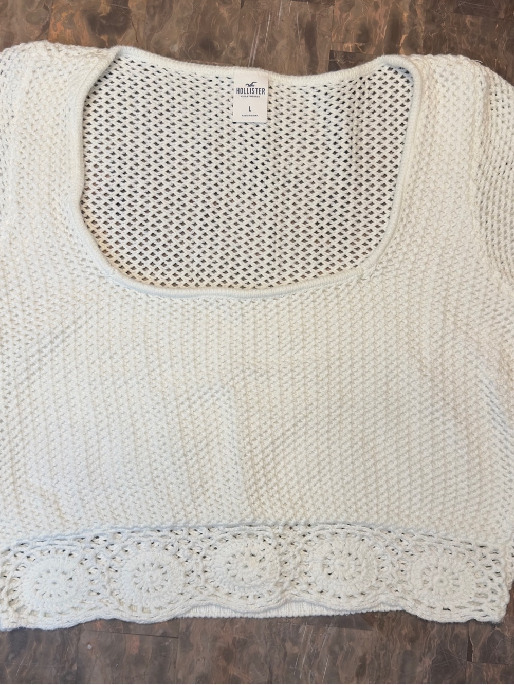 Hollister White Crochet Knit Sweater Top Size L